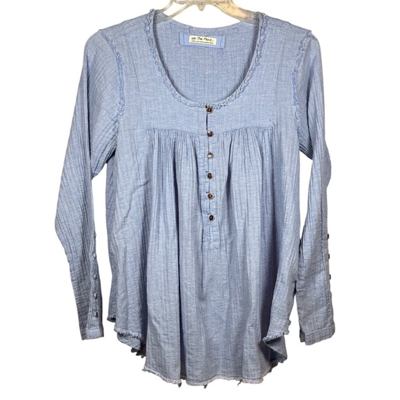 We The Free, FREE PEOPLE Sand Dune Henley Top, Blouse, Blue, Size Medium - Picture 2 of 9